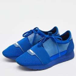 Pre Owned Balenciaga Blue Leather, Suede and Mesh Race Runner Low Top Sneakers Size 39