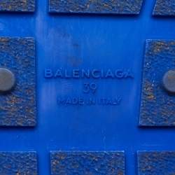 Pre Owned Balenciaga Blue Leather, Suede and Mesh Race Runner Low Top Sneakers Size 39