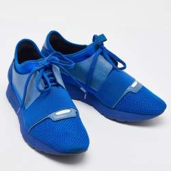 Pre Owned Balenciaga Blue Leather, Suede and Mesh Race Runner Low Top Sneakers Size 39