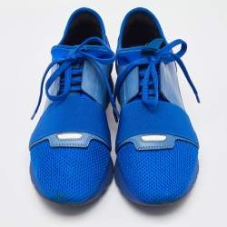 Pre Owned Balenciaga Blue Leather, Suede and Mesh Race Runner Low Top Sneakers Size 39