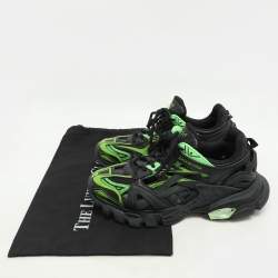 Pre Owned Balenciaga Black/Green Leather and Mesh Track 2 Sneakers Size 37