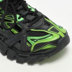 Pre Owned Balenciaga Black/Green Leather and Mesh Track 2 Sneakers Size 37