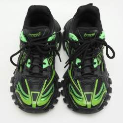 Pre Owned Balenciaga Black/Green Leather and Mesh Track 2 Sneakers Size 37