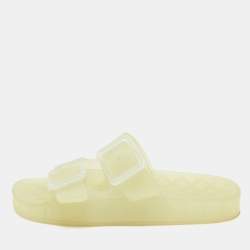 Pre Owned Balenciaga Cream Rubber Double Buckle Detail Flat Sandals Size 38