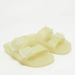 Pre Owned Balenciaga Cream Rubber Double Buckle Detail Flat Sandals Size 38