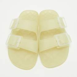 Pre Owned Balenciaga Cream Rubber Double Buckle Detail Flat Sandals Size 38