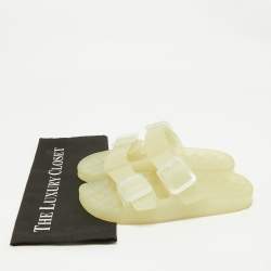 Pre Owned Balenciaga Cream Rubber Double Buckle Detail Flat Sandals Size 38