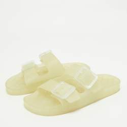 Pre Owned Balenciaga Cream Rubber Double Buckle Detail Flat Sandals Size 38