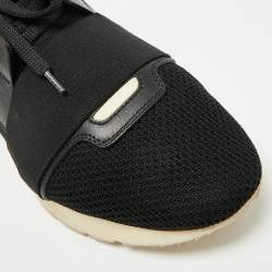 Pre Owned Balenciaga Black/Pink Leather and Mesh Race Runner Low Top Sneakers Size 38