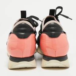 Pre Owned Balenciaga Black/Pink Leather and Mesh Race Runner Low Top Sneakers Size 38