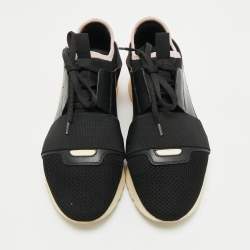 Pre Owned Balenciaga Black/Pink Leather and Mesh Race Runner Low Top Sneakers Size 38