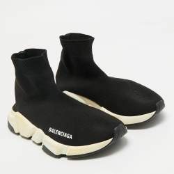 Pre Owned Balenciaga Black Knit Fabric Speed Trainer Slip On Sneakers Size 36