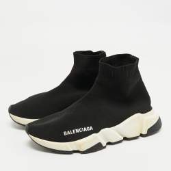 Pre Owned Balenciaga Black Knit Fabric Speed Trainer Slip On Sneakers Size 36