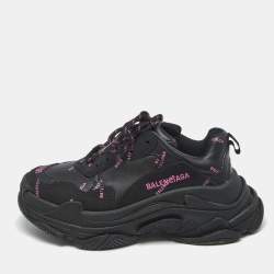 Balenciaga Black Leather and Mesh Track Runner Sneakers Size