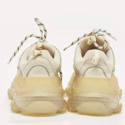 Pre Owned Balenciaga White Faux Leather and Mesh Triple S Clear Sole Sneakers Size 37