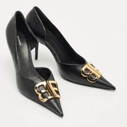 Pre Owned Balenciaga Black Coated Fabric BB Knife Pumps Size 41
