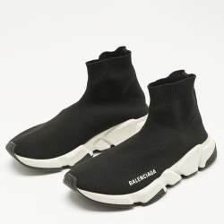 Pre Owned Balenciaga Black Knit Fabric Speed Trainer Slip On Sneakers Size 39