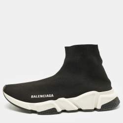 Balenciaga Black Logo Knit Fabric Speed Trainer High Top