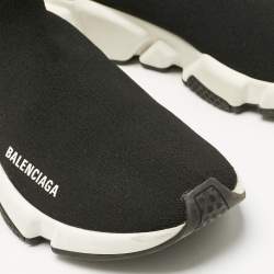 Pre Owned Balenciaga Black Knit Fabric Speed Trainer Slip On Sneakers Size 39