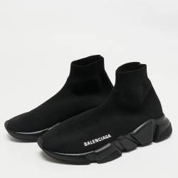Pre Owned Balenciaga Black Knit Fabric Speed Trainer High-Top Sneakers Size 37