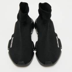 Pre Owned Balenciaga Black Knit Fabric Speed Trainer High-Top Sneakers Size 37