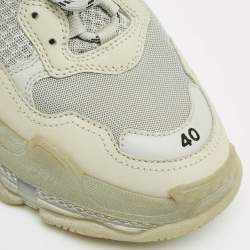 Pre Owned Balenciaga Grey Leather and Mesh Triple S Sneakers Size 40