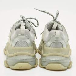 Pre Owned Balenciaga Grey Leather and Mesh Triple S Sneakers Size 40