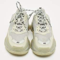 Pre Owned Balenciaga Grey Leather and Mesh Triple S Sneakers Size 40
