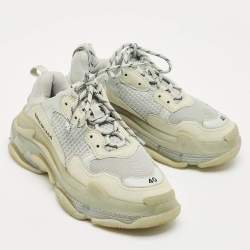 Pre Owned Balenciaga Grey Leather and Mesh Triple S Sneakers Size 40