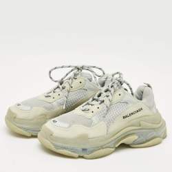 Pre Owned Balenciaga Grey Leather and Mesh Triple S Sneakers Size 40