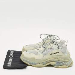 Pre Owned Balenciaga Grey Leather and Mesh Triple S Sneakers Size 40