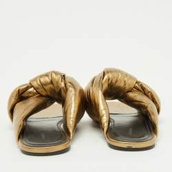 Pre Owned Balenciaga Gold Leather Drappy Flat Slides Size 37