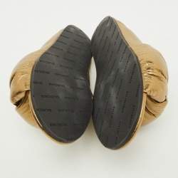 Pre Owned Balenciaga Gold Leather Drappy Flat Slides Size 37