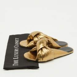 Pre Owned Balenciaga Gold Leather Drappy Flat Slides Size 37