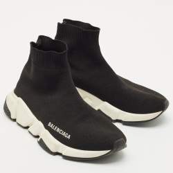 Pre Owned Balenciaga Black Knit Fabric Speed High Top Sneakers Size 36