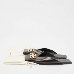 Pre Owned Balenciaga Black Leather Double Square BB Flat Mules Size 41