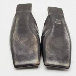 Pre Owned Balenciaga Black Leather Double Square BB Flat Mules Size 41