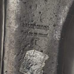 Pre Owned Balenciaga Black Leather Double Square BB Flat Mules Size 41