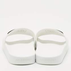 Pre Owned Balenciaga White Rubber BB Pool Slide Sandals Size 37