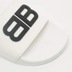 Pre Owned Balenciaga White Rubber BB Pool Slide Sandals Size 37