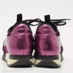 Pre Owned Balenciaga Purple/Black Leather and Fabric Race Runner Low Top Sneakers Size 36