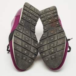 Pre Owned Balenciaga Purple/Black Leather and Fabric Race Runner Low Top Sneakers Size 36