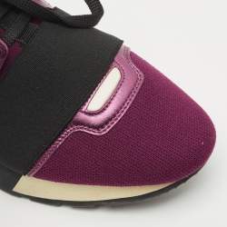 Pre Owned Balenciaga Purple/Black Leather and Fabric Race Runner Low Top Sneakers Size 36