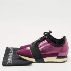 Pre Owned Balenciaga Purple/Black Leather and Fabric Race Runner Low Top Sneakers Size 36