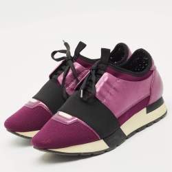 Pre Owned Balenciaga Purple/Black Leather and Fabric Race Runner Low Top Sneakers Size 36