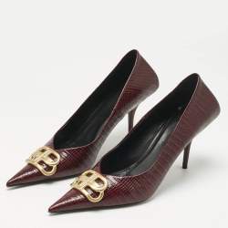 Pre Owned Balenciaga Burgundy Lizard Embossed Leather Knife BB Pumps Size 40