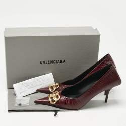 Pre Owned Balenciaga Burgundy Lizard Embossed Leather Knife BB Pumps Size 40
