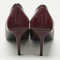Pre Owned Balenciaga Burgundy Lizard Embossed Leather Knife BB Pumps Size 40