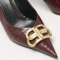 Pre Owned Balenciaga Burgundy Lizard Embossed Leather Knife BB Pumps Size 40