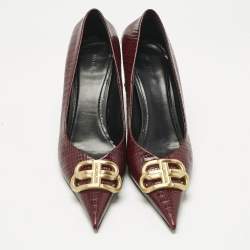 Pre Owned Balenciaga Burgundy Lizard Embossed Leather Knife BB Pumps Size 40